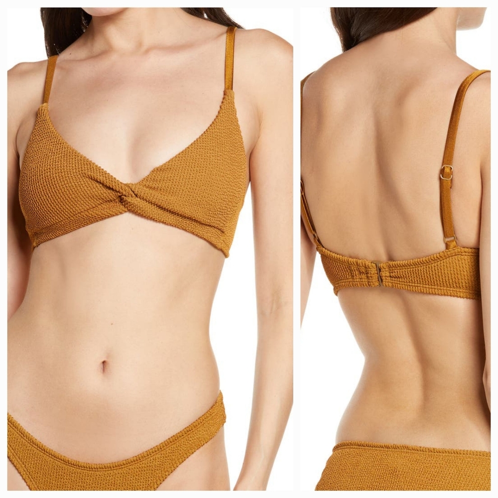 Good American Always Fits Twist Bikini Top in Bronze Brown Size XS